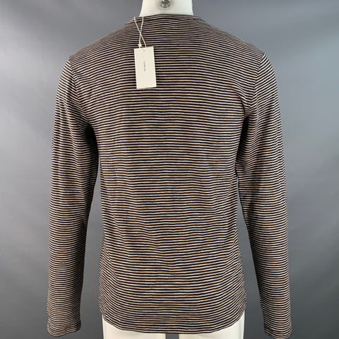 VINCE Size S Navy Yellow & White Stripe Cotton Open Collar Pullover