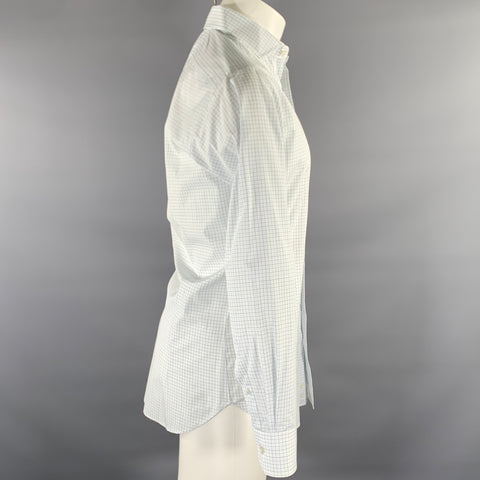 HAMILTON Size S White Green Plaid Cotton Spread Collar Long Sleeve Shirt