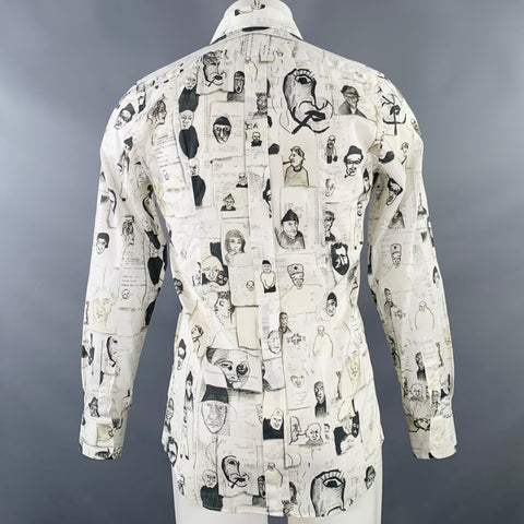 DOLCE & GABBANA Size S White Black Figures Cotton Button Up Long Sleeve Shirt