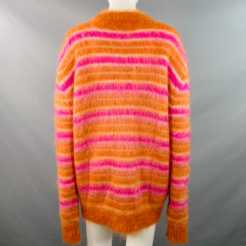 MARNI Size 4 Orange Pink Mohair Stripe Oversized Crew Neck Sweater