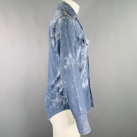 ROEBUCKS Size S Blue Light Blue Paint Splatter Western Long Sleeve Shirt
