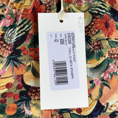 MOMONI Pantalon décontracté taille élastique en soie motifs fruits multicolore Taille M
