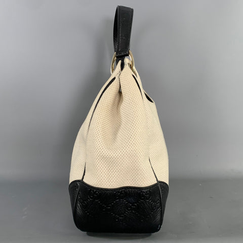 GUCCI Tan Black 257265 257268 Monogram Canvas Woven Hobo Handbag & Leather Goods