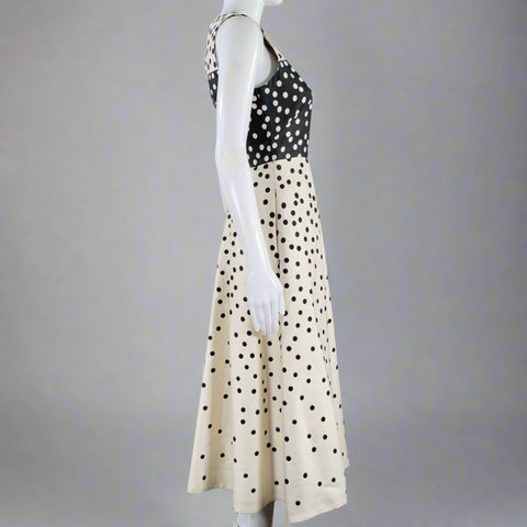 L.K.BENNETT Size 2 Beige Black Wool Silk Polka Dot A-Line Dress