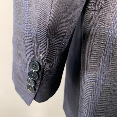 ERMENEGILDO ZEGNA Size 46 Regular Navy Blue Window Pane Sport Coat