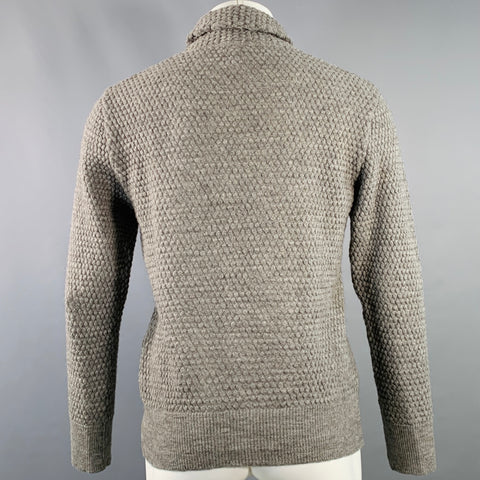 Pull col châle en laine mérinos et alpaga tricoté bulles, taille M, gris, GRP