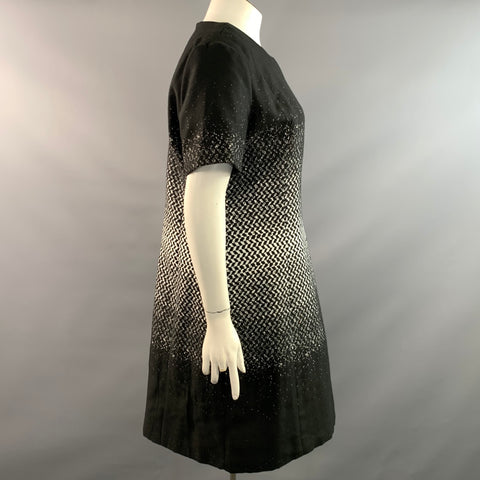 NEIMAN MARCUS Size XL Black White Polyester Blend Herringbone Cocktail Dress