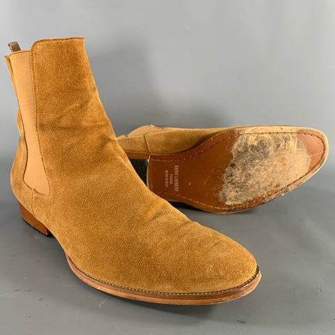 SAINT LAURENT Size 11 Tan Textured Leather Pull On Boots