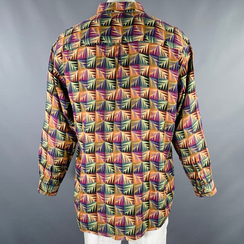 JHANE BARNES Size XL Multi Color Abstract Cotton One Pocket Long Sleeve Shirt