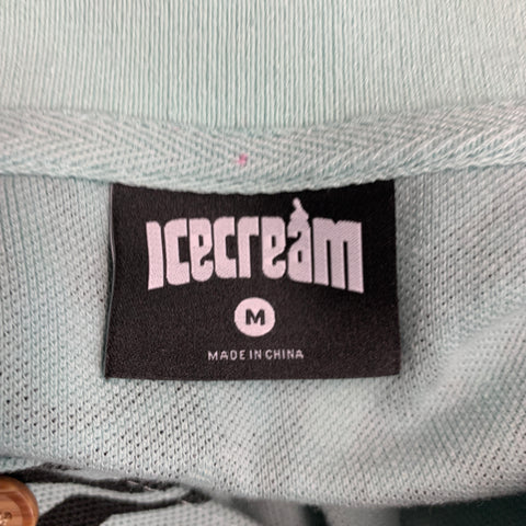 ICECREAM Size M Green Black Tiger Print Cotton Buttoned Polo
