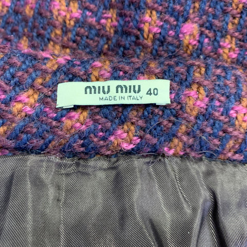 MIU MIU Size 4 Fuchsia Navy Virgin Wool Tweed Knee-Length Skirt