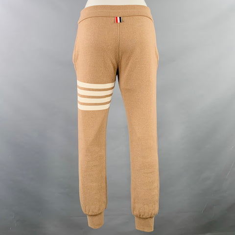 THOM BROWNE Taille 0 Pantalon décontracté rayé en mélange de coton marron crème