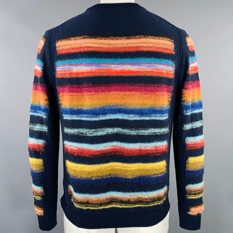 PAUL SMITH Size L Navy Multi Color Stripe Wool Blend Crew Neck Sweater