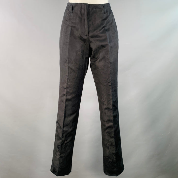 DRIES VAN NOTEN Size 2 Black Cotton Linen Floral Embroidered Dress Pants