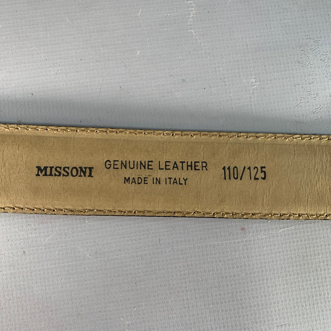 MISSONI Size 43 Black Silver Embossed Leather Belt
