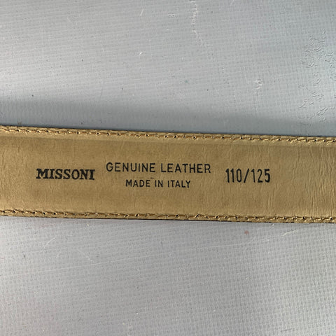 MISSONI Size 43 Black Silver Embossed Leather Belt
