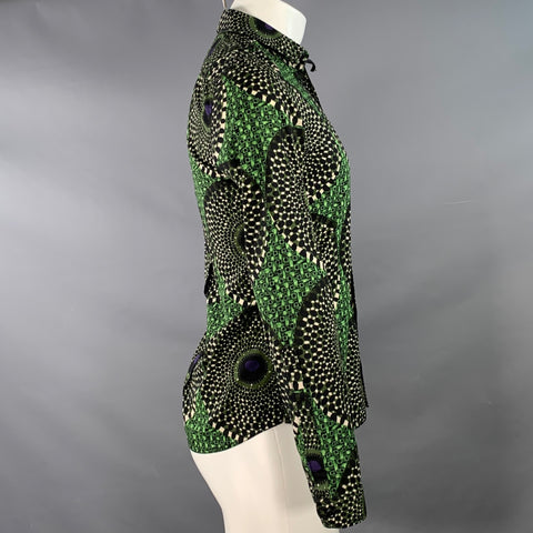 BURBERRY PRORSUM Size S Green Black Geometric Graphic Cotton Long Sleeve Shirt