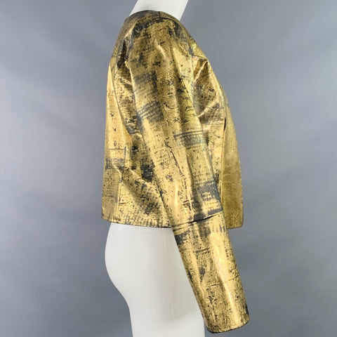 LAURA LAURENS Size M Gold Black Cotton Blend Faux Leather Jacket Blazer