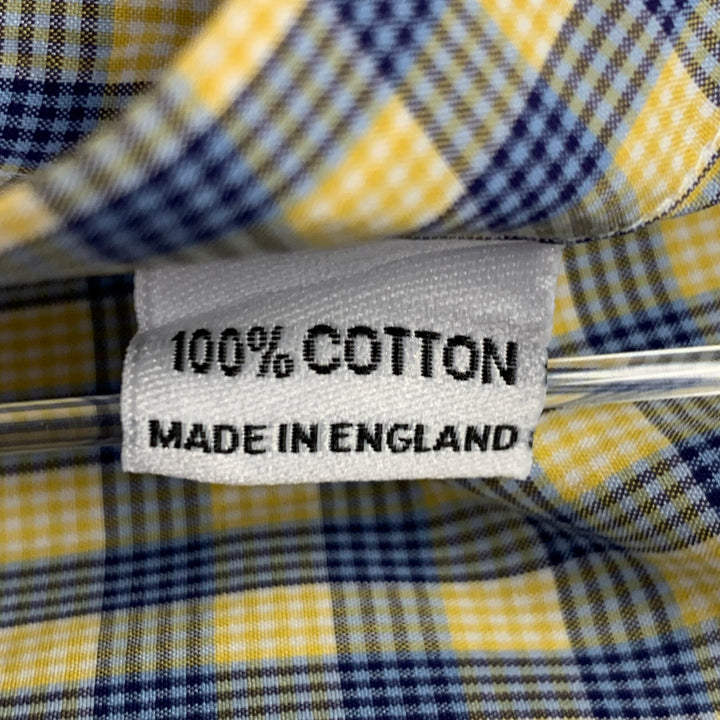 TURNBULL & ASSER Size L Blue Yellow Checkered Cotton Long Sleeve Shirt