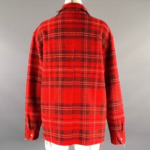 OPENING CEREMONY Size XL Red Wool Blend Plaid Jacket