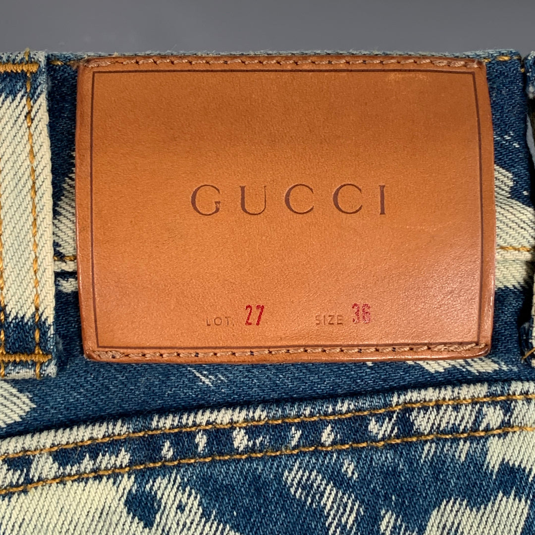 GUCCI Cruise 2017 Size 36 Indigo White Bleached Denim Studded Button Fly Jeans