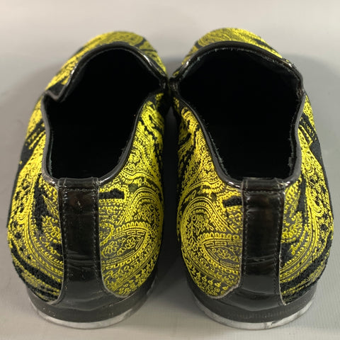 JIMMY CHOO Size 9 Black Neon Yellow Paisley Slip On Loafers