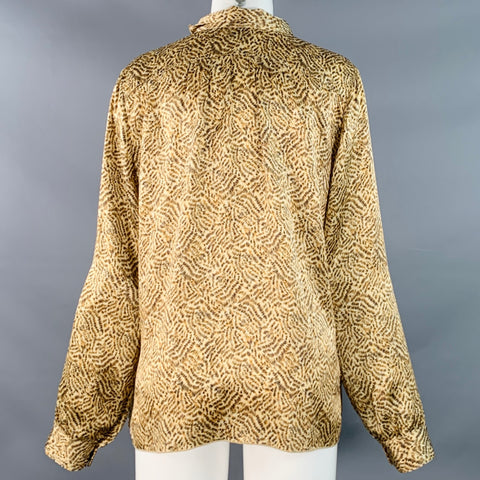 FORTE_FORTE Size 8 Tan Brown Silk Abstract Hidden Buttons Shirt