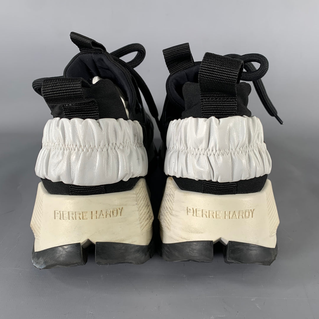 PIERRE HARDY Size 12 Black White Layered Leather Platform Sneakers