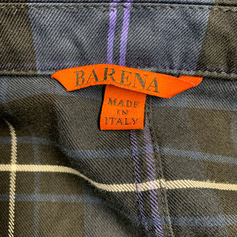 BARENA Size 40 Navy Black Plaid Cotton Notch Lapel Sport Coat