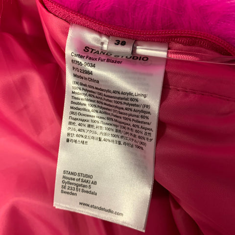 STAND STUDIO Size M Pink Modacrylic Blend Textured Faux Fur Coat