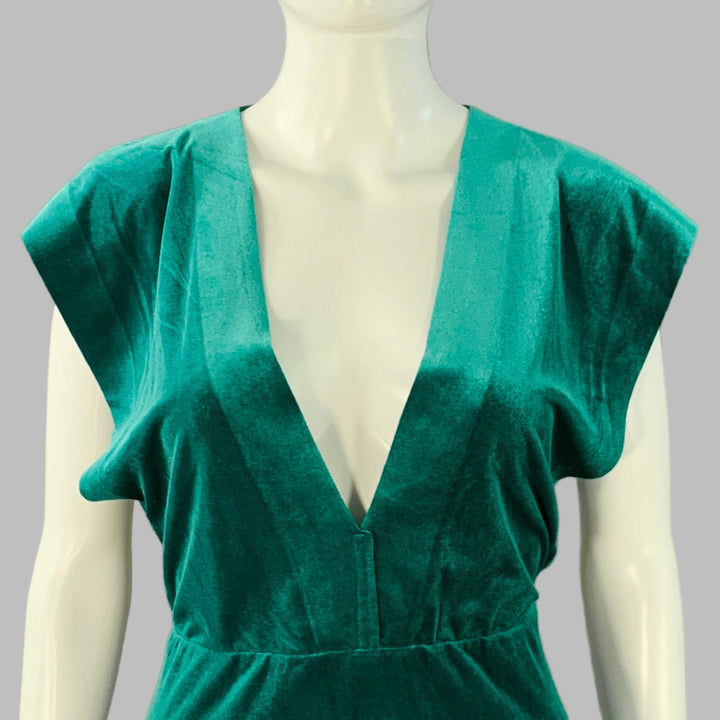 NORMA KAMALI Size XS Blue Green Polyester Blend Velvet V-Neck Evening Gown