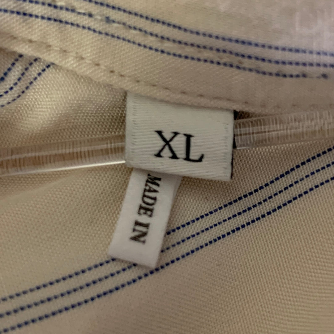 SANDRO Size XL Cream Blue Stripe Viscose Long Sleeve Shirt