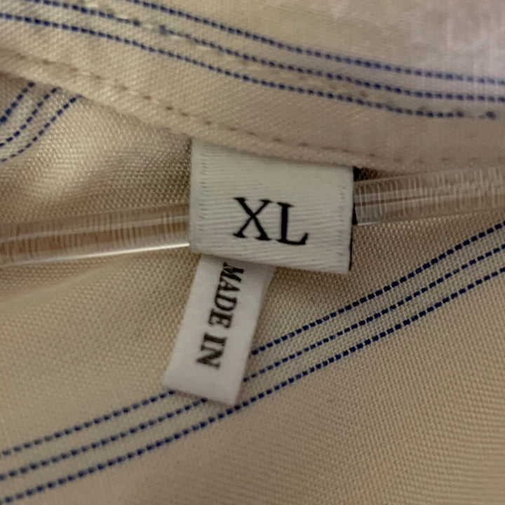 SANDRO Size XL Cream Blue Stripe Viscose Long Sleeve Shirt