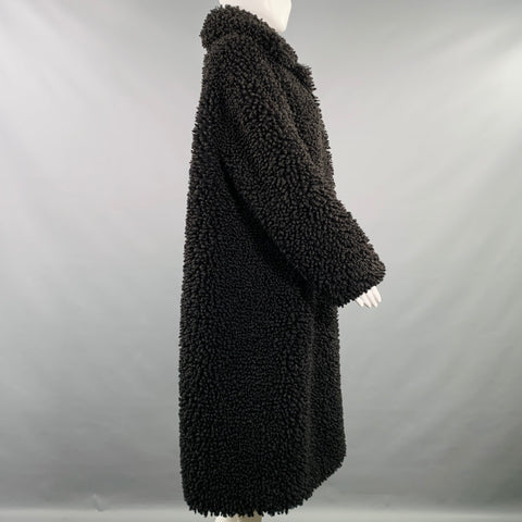 STAND STUDIO Size S Leah Black Polyester Shaggy Oversized Faux Fur Snaps Coat