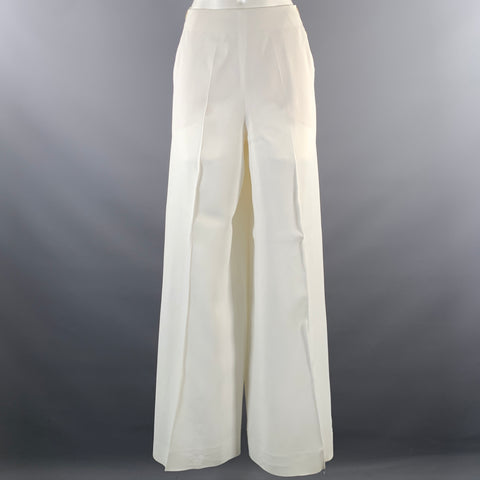 HERMES Size 8 Cream Acetate Viscose Sailor Dress Pants
