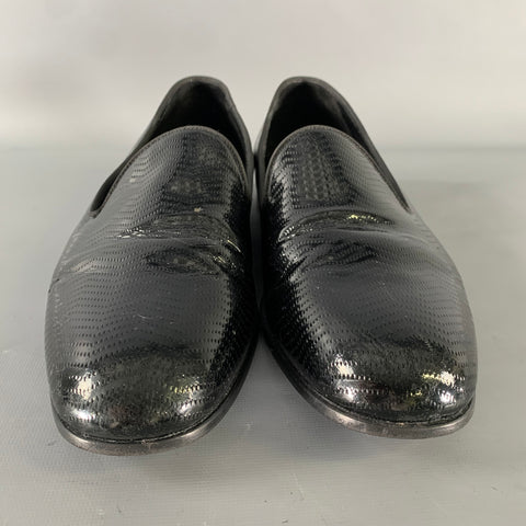 GIORGIO ARMANI Size 11 Black Textured Leather Slip On Loafers
