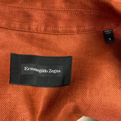 ERMENEGILDO ZEGNA Size S Brown Rust Linen Two Pockets Button Up Jacket