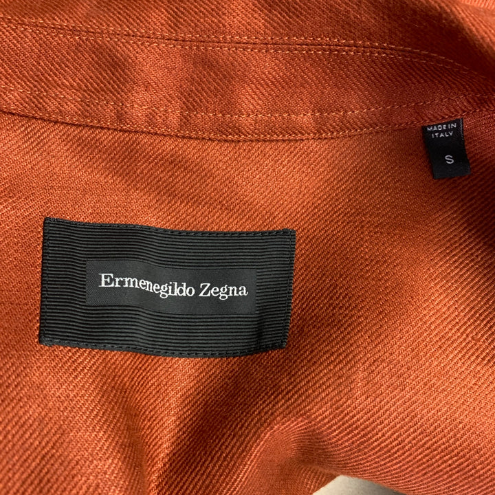 ERMENEGILDO ZEGNA Size S Brown Rust Linen Two Pockets Button Up Jacket