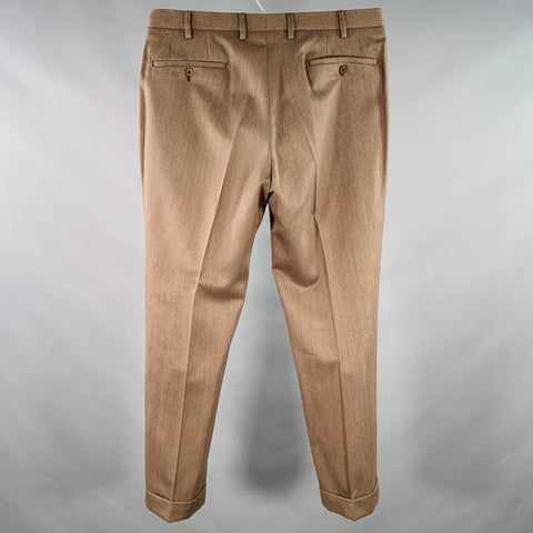 BORRELLI Size 36 Brown Twill Wool Flat Front Tapered Cuffed Dress Pants