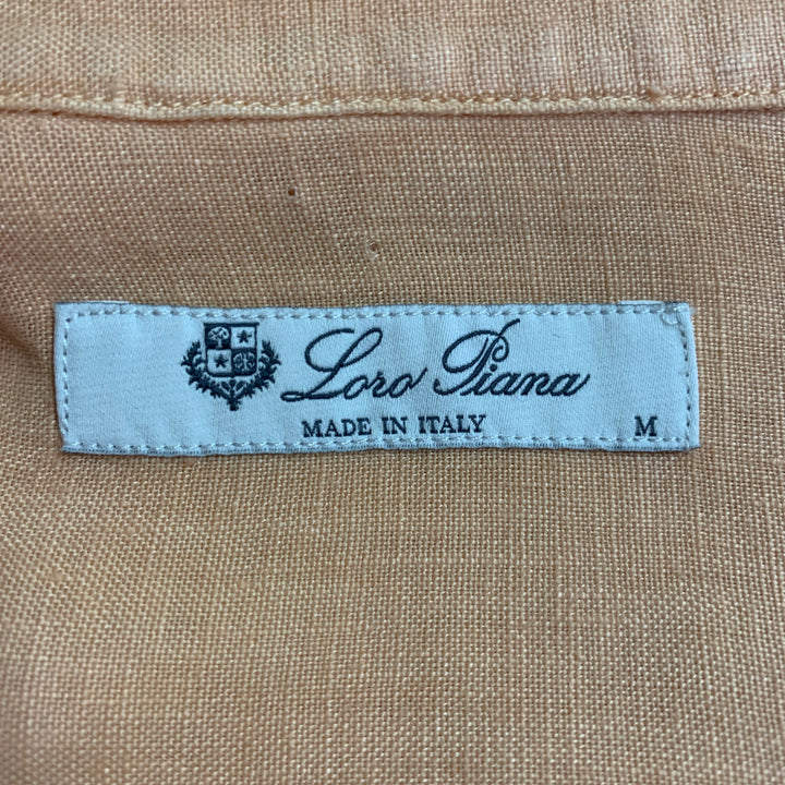 LORO PIANA Size M Orange Linen One Pocket Long Sleeve Shirt