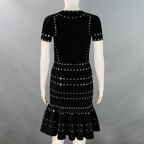 ALEXANDER MCQUEEN Size S Black Viscose Blend Studded Trim Flounce Dress