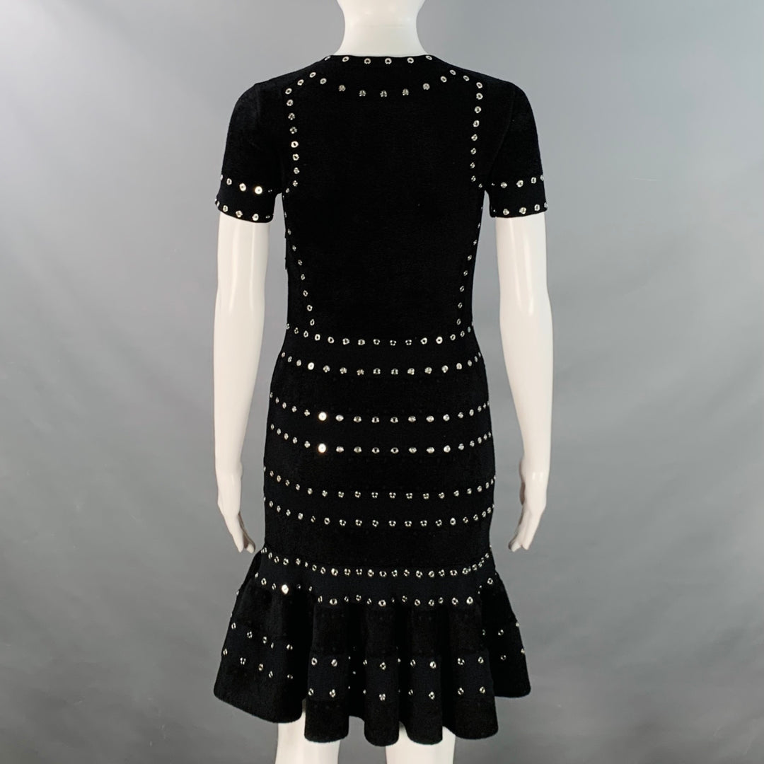 ALEXANDER MCQUEEN Size S Black Viscose Blend Studded Flounce Dress