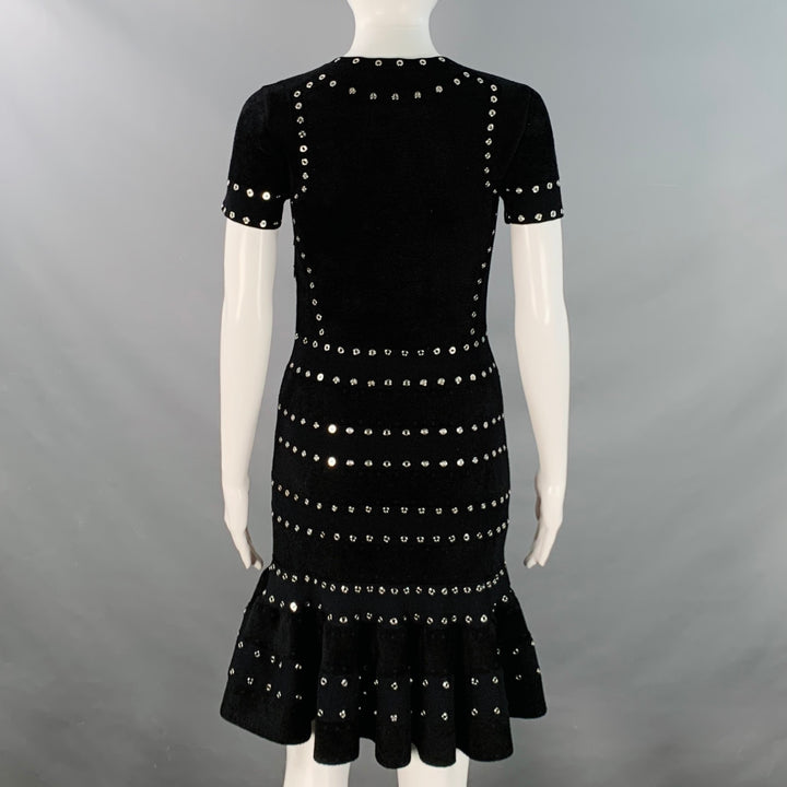 ALEXANDER MCQUEEN Size S Black Viscose Blend Studded Flounce Dress