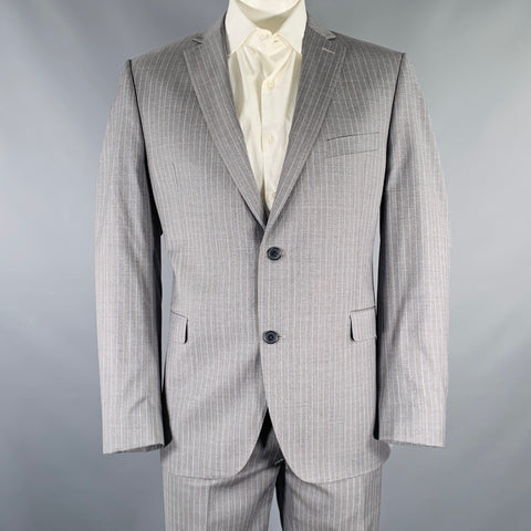 SAKS FIFTH AVENUE Size 44 Grey Blue Stripe Wool Silk Notch Lapel Suit