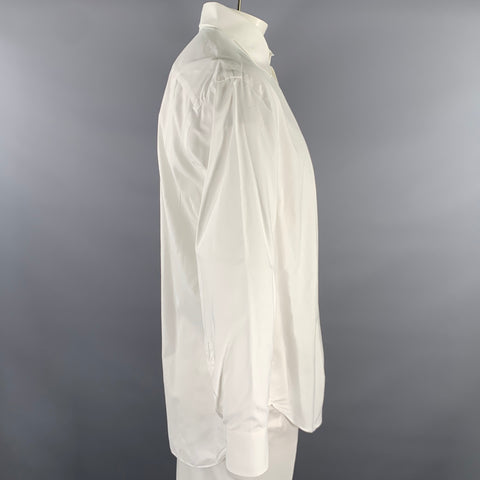ISAIA Size XL White Solid Cotton Long Sleeve Shirt