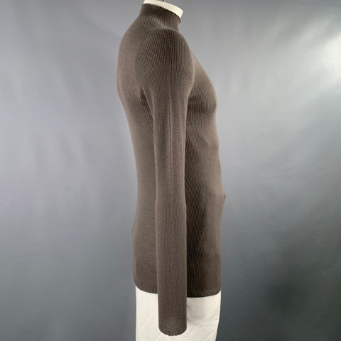 RICK OWENS FW22 Size XL -Strobe- Brown Ribbed Wool Mock Neck Pullover