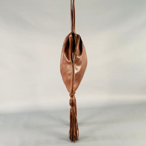 BOTTEGA VENETA Brown Leather Tassels Drawstring Crossbody Bag