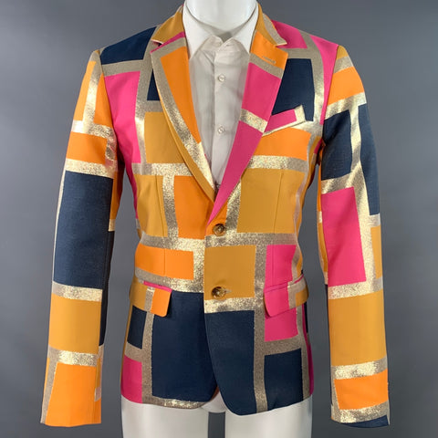 MR. TURK Size 40 Pink Orange Blue Color Block Polyester Blend Sport Coat