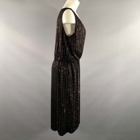 MARC JACOBS Size M Black Multi Color Polyester Stripe Mid-Calf Cocktail Dress