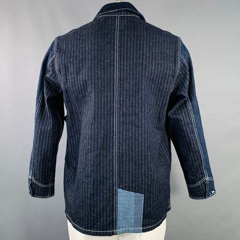 FDMTL Size L Indigo White Sashiko Patchwork Cotton Chore Jacket